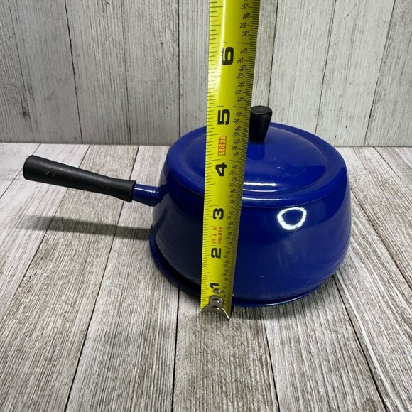 Vtg Blue Pot Metal Retro 70's Style MCM Lid Plate Handle 4.5" DIA 3" Tall - Picture 7 of 11